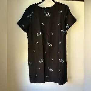 Ann Taylor Black Dress with White Floral Embroidery